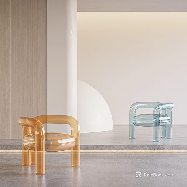 Orange and Blue Transparent Acrylic Leisure Chair with Modern Sleek Design in Minimalist Interior 3d model 