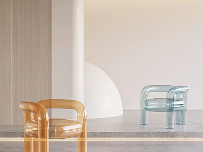 Orange and Blue Transparent Acrylic Leisure Chair with Modern Sleek Design in Minimalist Interior 3d model