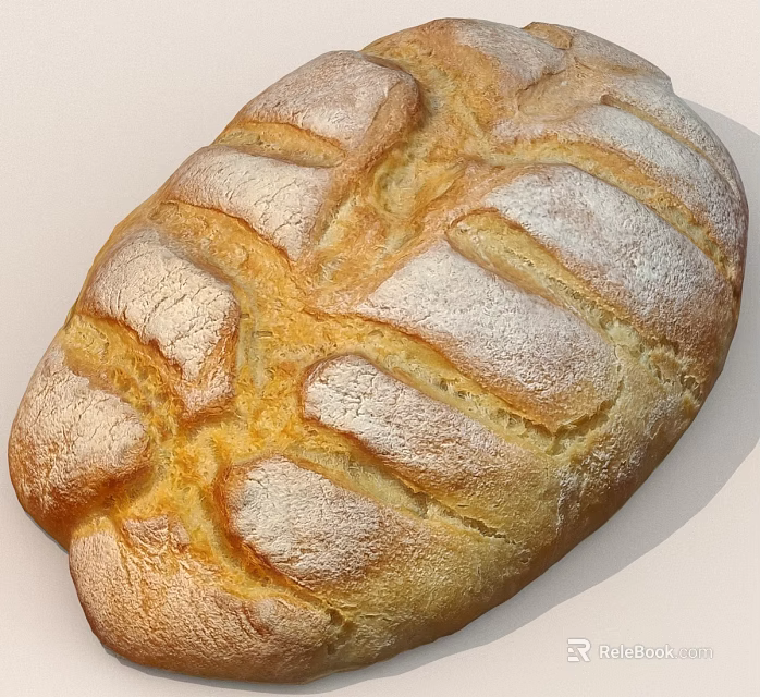 Freshly Baked Artisanal Bread Loaf With Golden Crust And Flour Dusting 3d model 