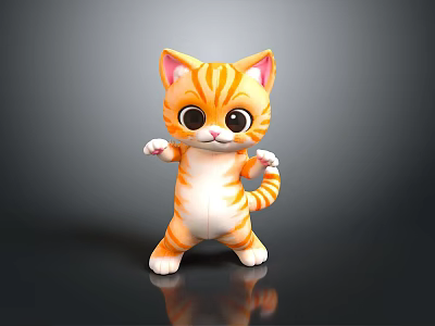Cute Cartoon Orange Striped Cat With Big Eyes Standing On Black Surface 3d model