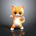Cute Cartoon Orange Striped Cat With Big Eyes Standing On Black Surface
