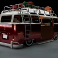 Vintage Red and White Volkswagen Bus with Roof Rack Luggage and Classic Design