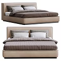 Modern Double Bed With Beige Frame Striped Bedspread And Gray White Pillows 3d model
