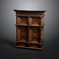 Dark Wooden Two Tier Cabinet With Intricate Carvings Drawers And Doors