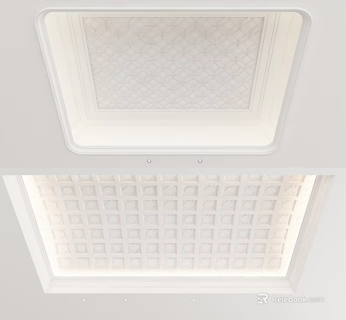 Elegant White Ceiling Design With Intricate Grid Pattern And Layered Structure 3d model 