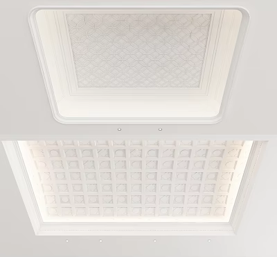 Elegant White Ceiling Design With Intricate Grid Pattern And Layered Structure 3d model