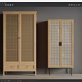 Minimalist Modern Wooden Wardrobe With Grid Patterned Doors Drawers And Metal Legs
