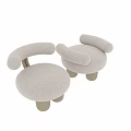 Cozy Accent Chair With Cream Plush Fabric And Rounded Wooden Legs