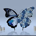 Decorative Butterfly With Blue Flowers And White Skincare Bottles
