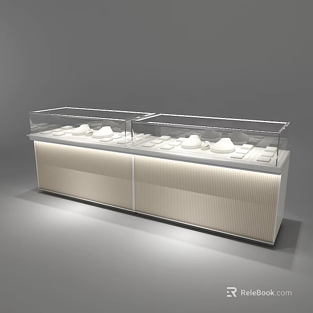 Modern Jewelry Store Display Cases With Glass Counter And Illuminated Jewelry Items 3d model 