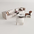 Modern Light Beige Sofa Coffee Table Set With Round Table And Accent Chairs 3d model