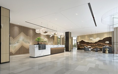 New Chinese Hotel Lobby 3d model