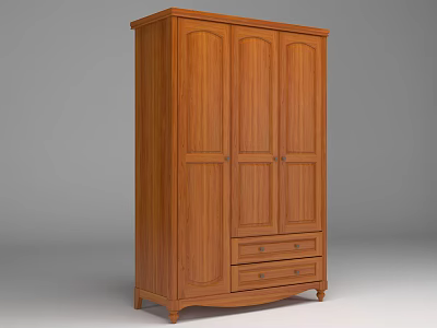 Wooden Wardrobe With Three Doors And Drawers At The Bottom Classic Design Solid Wood Construction 3d model