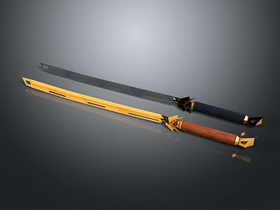 Modern Weapon Sword Featuring Black Gold Scabbard And Brown Handle Design 3d model