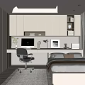 Tatami Bedroom Single Chair Laptop Computer Bookcase Hanging Cabinet Decorative Cabinet Table Lamp 3d model