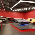 Modern Gym Interior With Red Fitness Equipment And Neon Lights