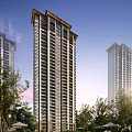 Modern High Rise Residential Towers Surrounded By Trees And Sky