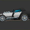 Cartoon Retro Style Car With Exposed Engine Black Silver Body And Large Wheels