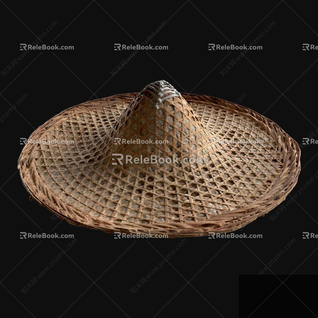 Old Chinese Style Bamboo-woven Sunhat 3d model