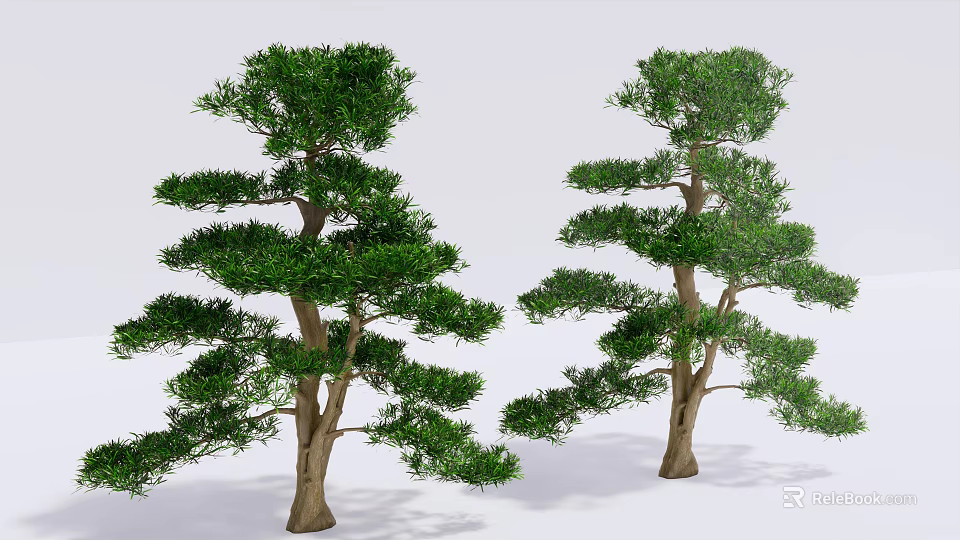 Two Elegant Arbor Trees With Lush Green Foliage And Brown Trunks For Landscape 3d model 