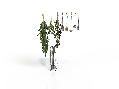 Useful Modern Kitchen Electronic Appliances Hanging With Spoons Herbs And Clips 3d model