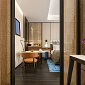 Modern Hotel Room Interior With Comfortable Bed Wooden Walls TV And Lighting