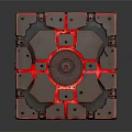 Mechanical Cube With Red Glowing Lines Intricate Geometric Patterns Metallic Surface And Futuristic Design