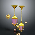 Golden Hanging Lanterns as Commercial Business Equipment with Purple Shades and Star Decorations