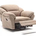 Plush Beige Recliner Chair With Swivel Base And Comfortable Ottoman Footrest