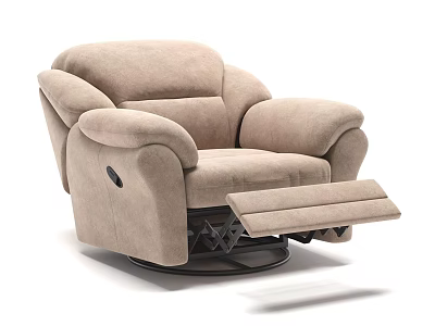 Plush Beige Recliner Chair With Swivel Base And Comfortable Ottoman Footrest 3d model