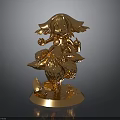 Golden Mythical Fox Statue With Multiple Tails Standing On Decorative Base