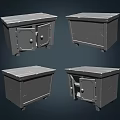 Rustic Wooden Functional Desk With Blue Cabinet Doors Distressed Details And Storage