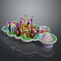Whimsical Fantasy Landscape Featuring Colorful Tents Flags Pastel Trees And Soft Hills