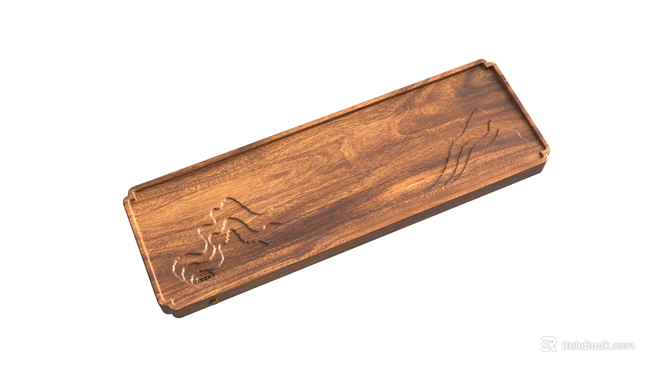 Wooden Tea Tray with Carved Patterns and Natural Wood Texture for Tea Serving 3d model 