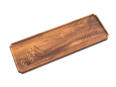 Wooden Tea Tray with Carved Patterns and Natural Wood Texture for Tea Serving 3d model