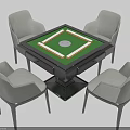 Modern Entertainment Table With Green Surface Black Frame And Four Gray Chairs 3d model