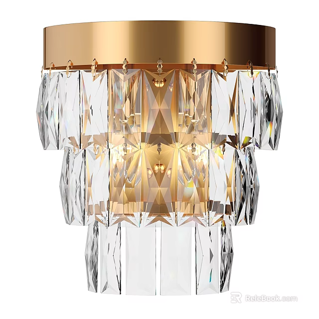 Elegant Modern Wall Lamp With Layered Crystal And Gold Metal Frame 3d model 