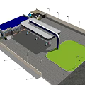 Modern Gas Station Canopy Structure With Fuel Dispensers Convenience Store And Lawn Area