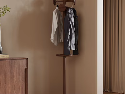 Wooden Coat Rack With Hanging Jackets And Sweater In Modern Room 3d model