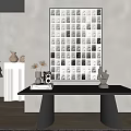Modern Interior Decor Featuring Black Table Square Pattern Wall Art And Floor Lamp 3d model