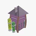 Cartoon House Scene With Purple Roof Purple Walls Green Flask And Yellow Pipes