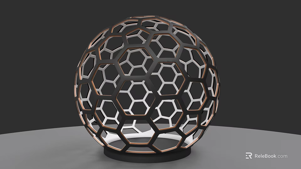 Garden Landscape Decorative Sphere With Honeycomb Hollow Design And Black Base 3d model 