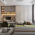 Modern Tatami Bedroom Interior With Tatami Bed Wardrobe Desk And Green Chair