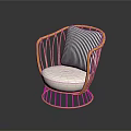 Stylish Rattan Single Sofa With White Cushion And Black White Striped Pillow