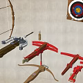 Traditional and Modern Bow and Crossbow Collection With Arrows and Target Board