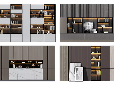 Modern Bookcase Interior Design With Layered Shelves Lighting And Storage Solutions 3d model