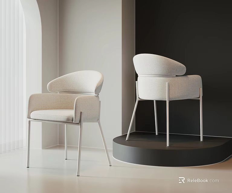 Modern White Accent Chairs With Curved Backrest And Metal Legs In Minimalist Interior 3d model 