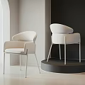 Modern White Accent Chairs With Curved Backrest And Metal Legs In Minimalist Interior