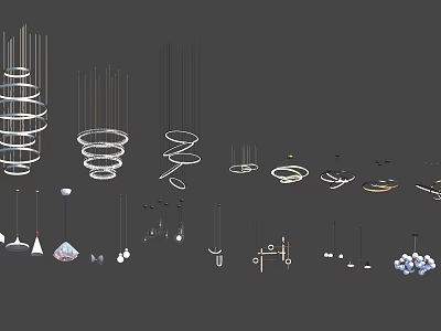 Modern Stylish Chandeliers With Spiral Circular And Various Hanging Designs For Interior 3d model