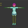 3D Game Movie Character With Blue Short Hair White Top Blue Skirt And Arms Outstretched